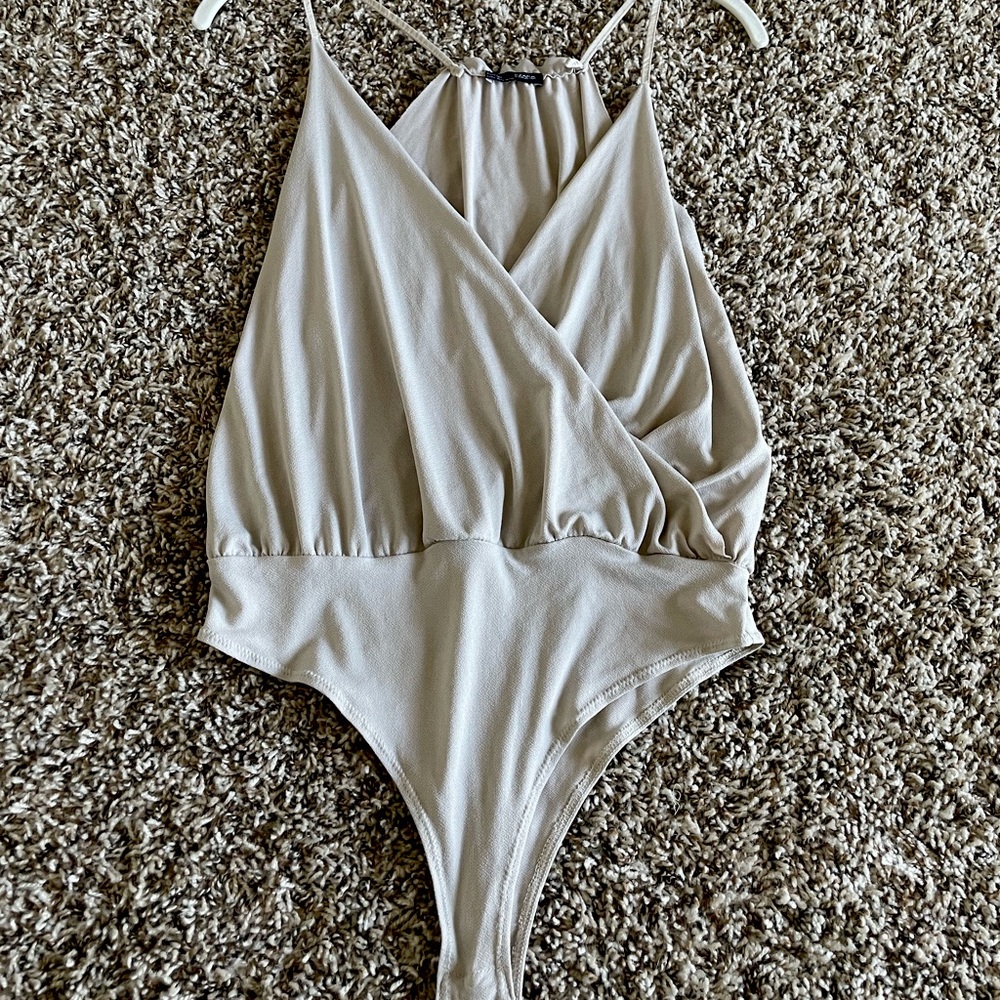 Beige Plunge Bodysuit